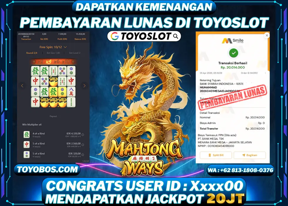 TOYOSLOT - BUKTI KEMENANGAN Mahjong Ways Rp20,000,000,- LUNAS